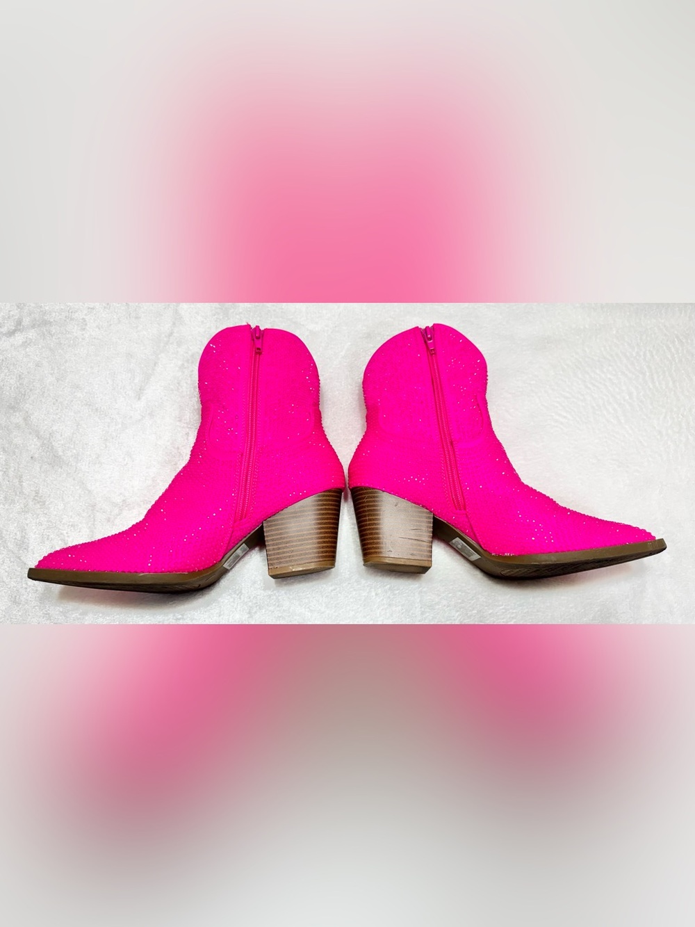 Cathy Din Dolly Neon Hot Pink Rhinestone Cowgirl Glam Ankle Booties Size 7 - Picture 6 of 16